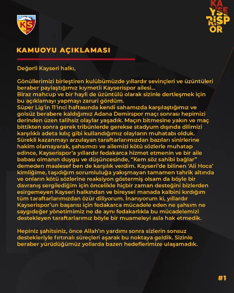 Kayserispor Başkanı Ali Çamlı özür diledi! 