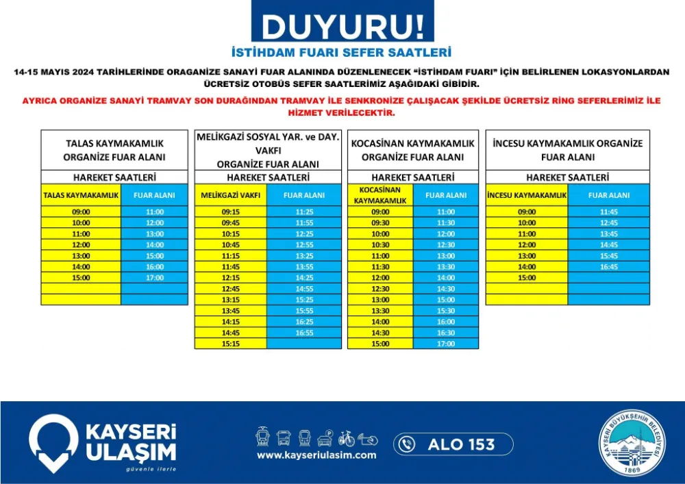 İstihdam Fuarına ücretsiz ulaşım desteği