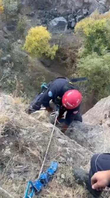 Uçurumda mahsur kalan keçi kurtarıldı