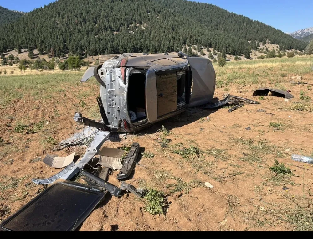 Tarlaya devrilen otomobildeki 2 kişi yaralandı