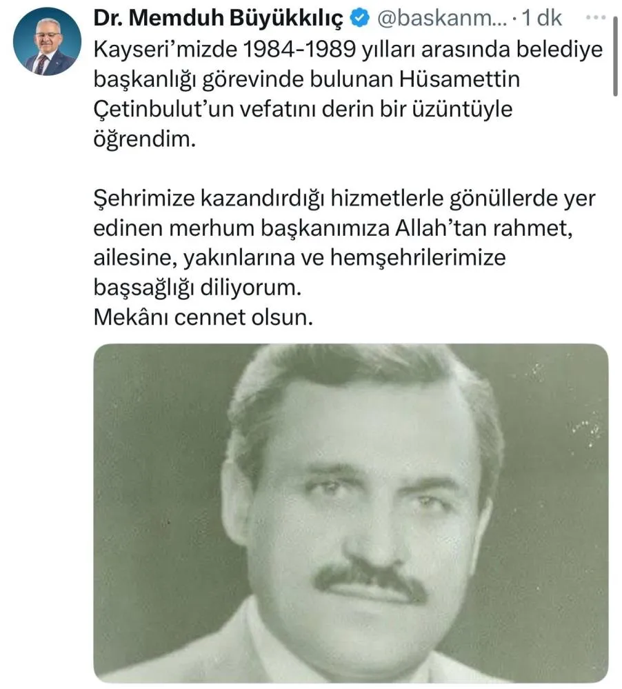  Eski belediye başkanı Hüsamettin Çetinbulut hayatını kaybetti